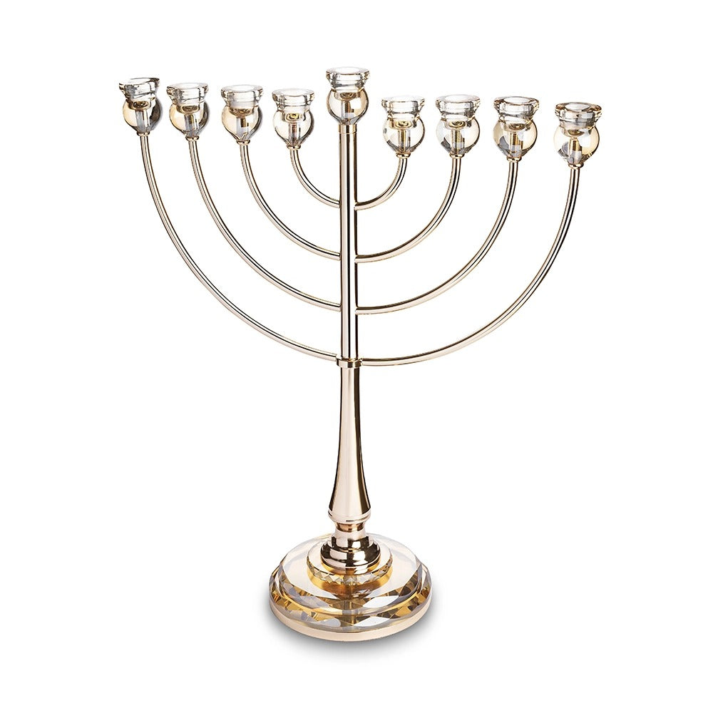 חנוכיה מתכת - "אור הזהב" מתכת רוז גולד עם קנים ובסיס קריסטל 64 ס"מ