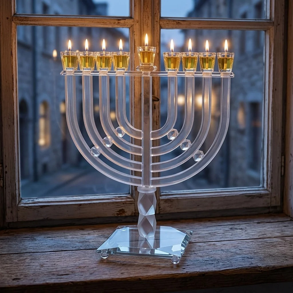 חנוכיה קריסטל - שקוף ומט מהודרת 32x42 ס"מ