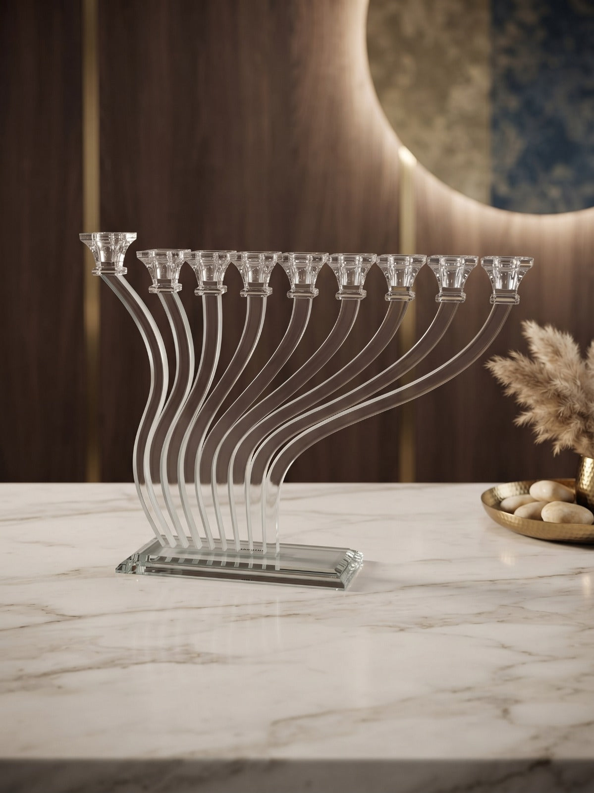 חנוכיה קריסטל - שקוף על בסיס קריסטל זרועות 43X35 ס"מ דגם 14595