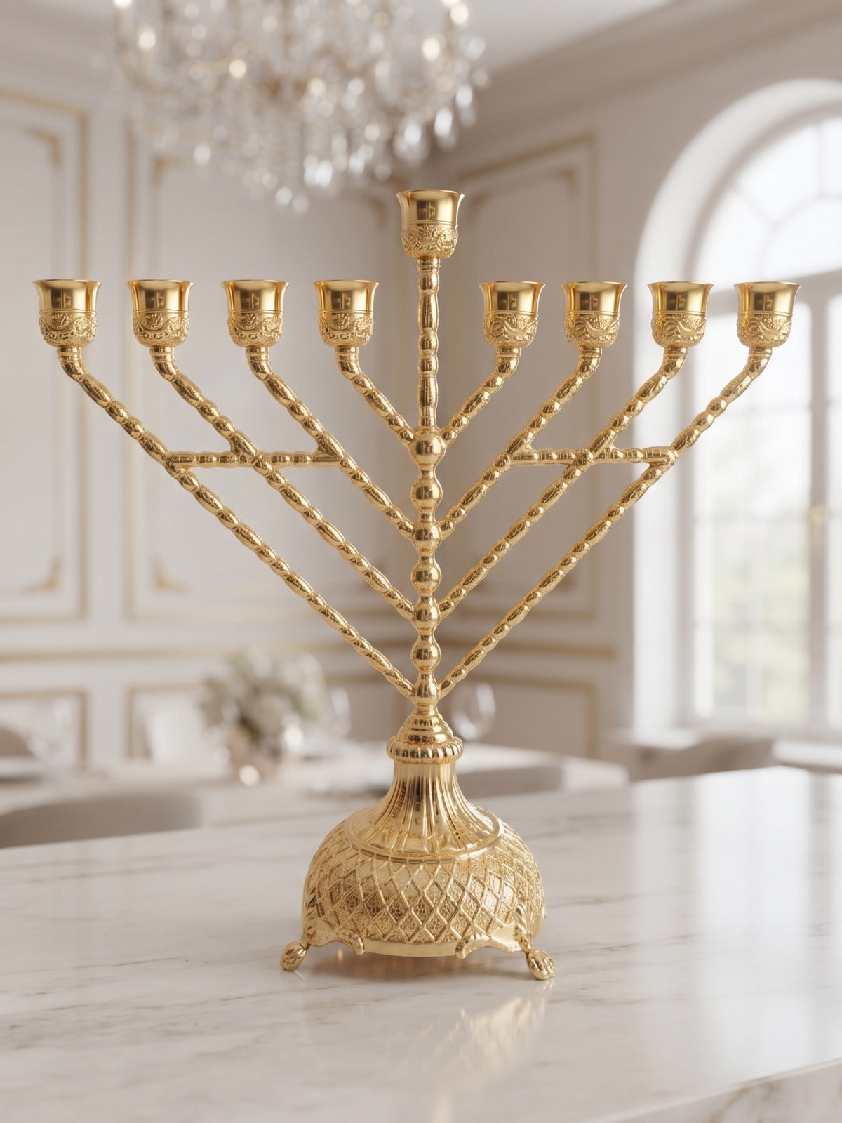 חנוכיה מתכת - זהב מנורה 40 ס"מ על רגליים דגם avi776g