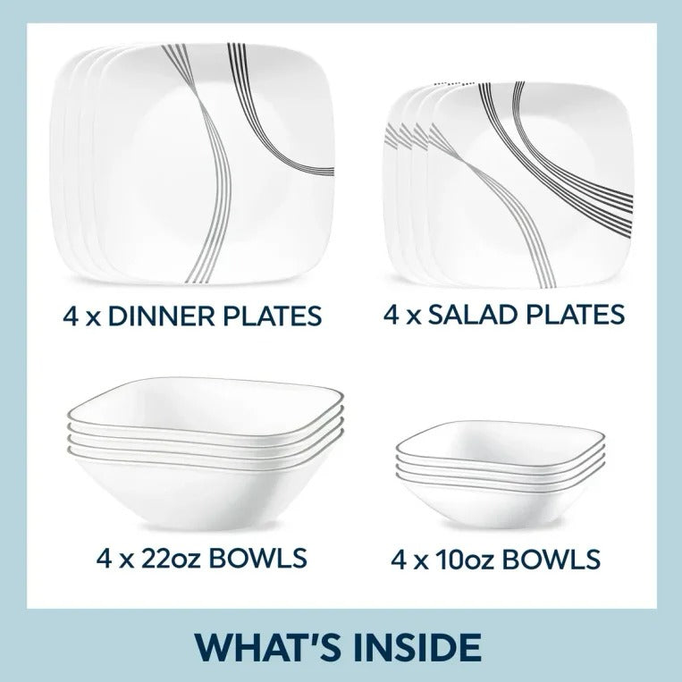 סט צלחות 16 חלקים דגם Urban Arc מבית קורנינג CORELLE