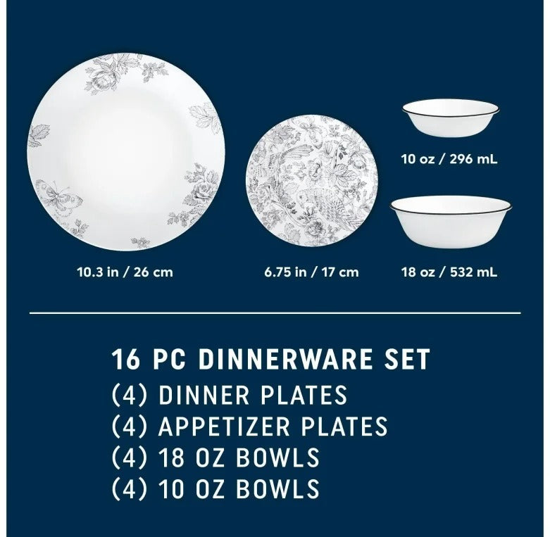 סט צלחות 16 חלקים דגם Francheska מבית קורנינג CORELLE