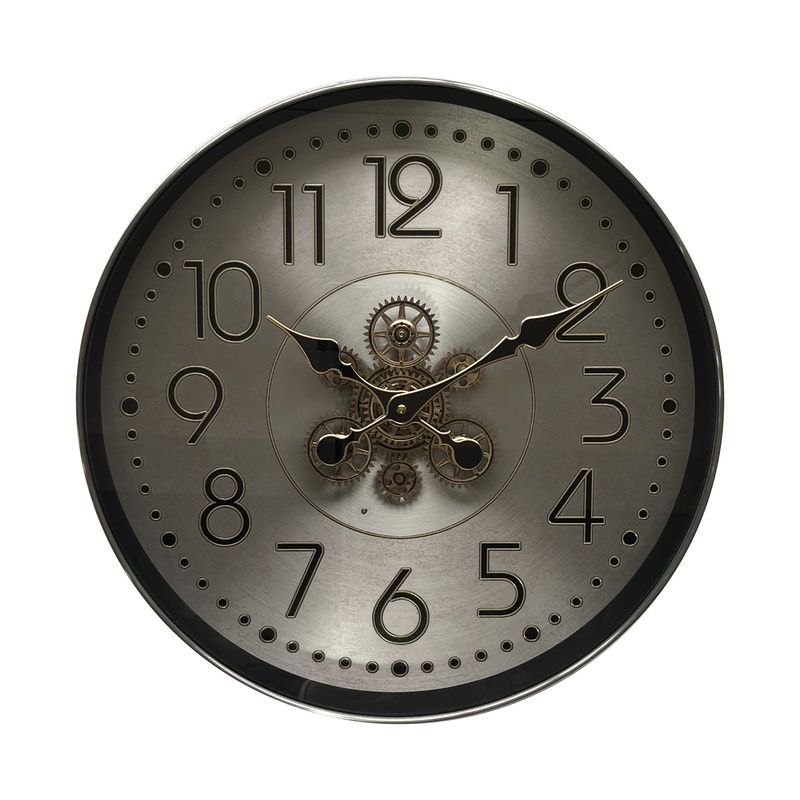 שעון קיר מנגנון נראה קוטר 45 ס"מ שחור/לבן/זהב