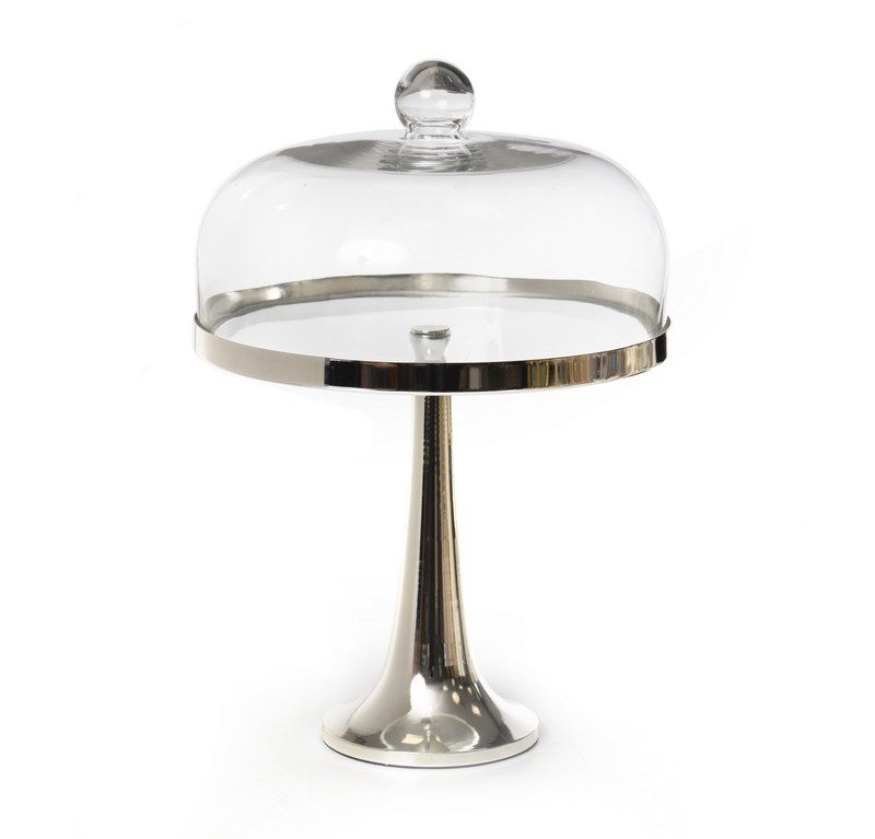 בית עוגה - זכוכית עגול על רגל ניקל ופעמון זכוכית 30X44 ס"מ