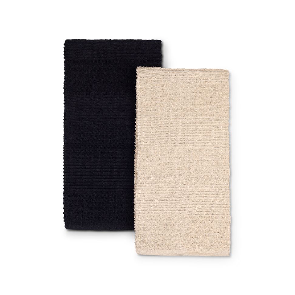 סט 2 מגבות מטבח 100% כותנה טרי שחור /אופוויט 70X50 ס"מ