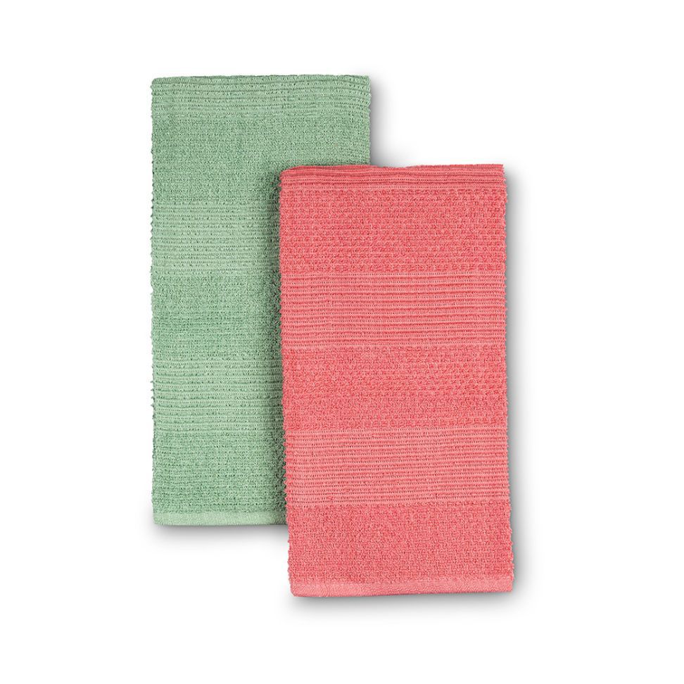 סט 2 מגבות מטבח 100% כותנה טרי ירוק/ורוד 70X50 ס"מ