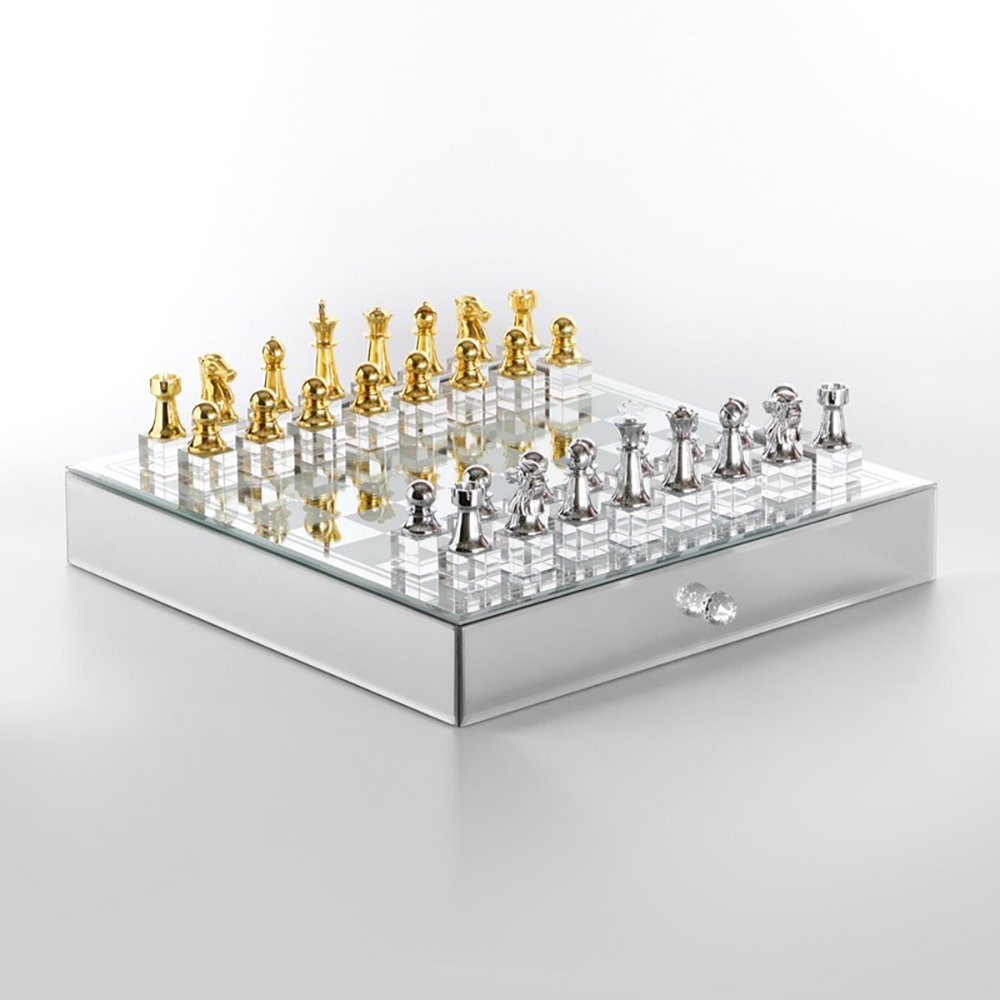 לוח שחמט - קריסטל כסף זהב 35*35 ס"מ