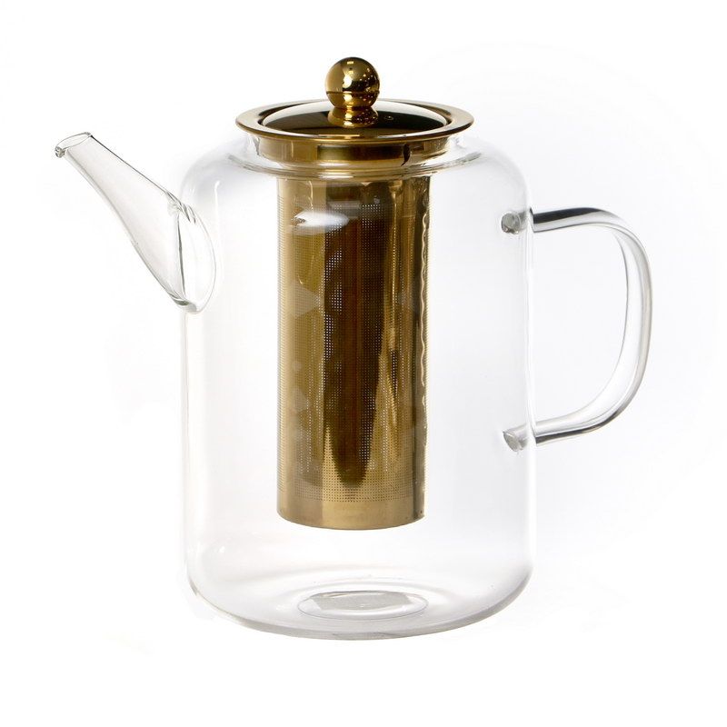 קנקן תה - זכוכית שקופה מסנן נירוסטה זהב 2 ל'