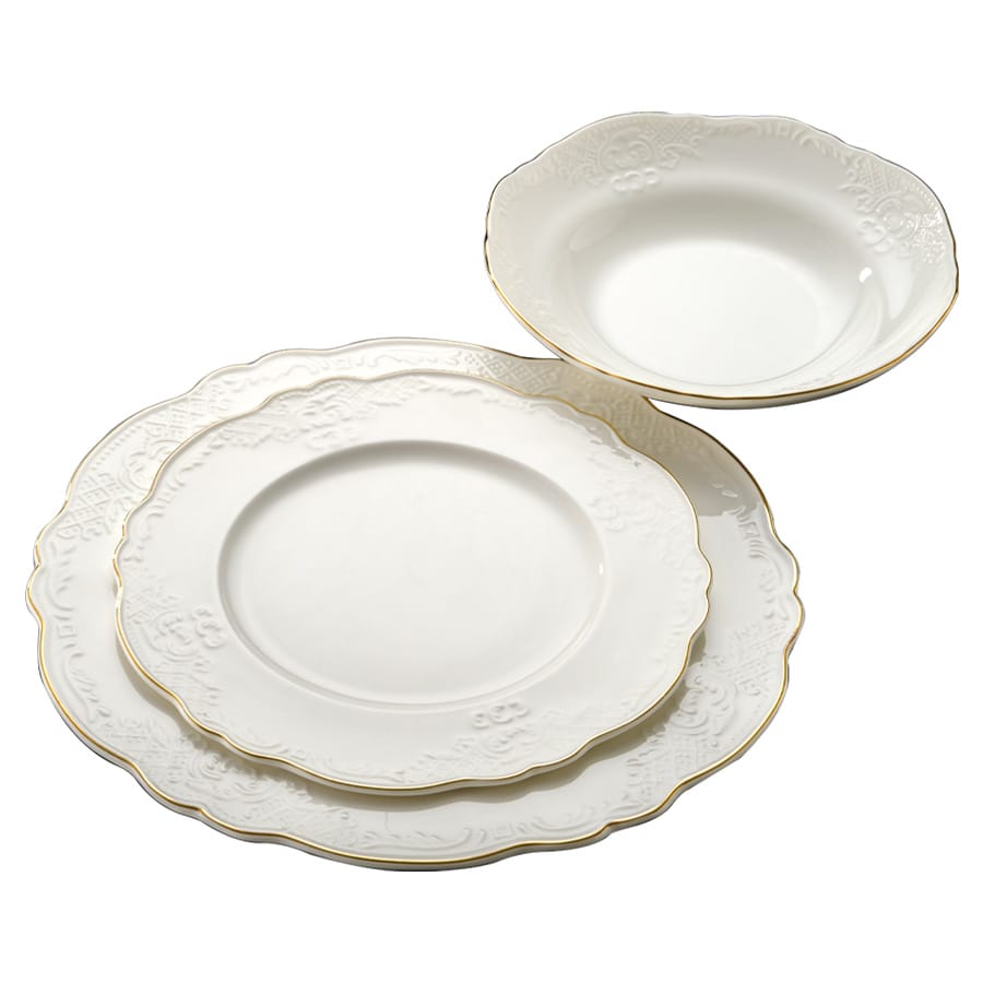 סט צלחות אוכל 18 חלקים – NEW BON GOLD CHINA לבן ROMANCE