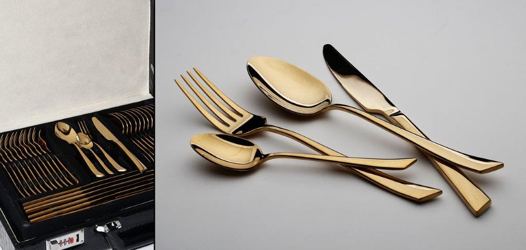 מזוודת סכו"ם 72 חלקים - זהב מבריק דגם GENTLE נירוסטה 10\18