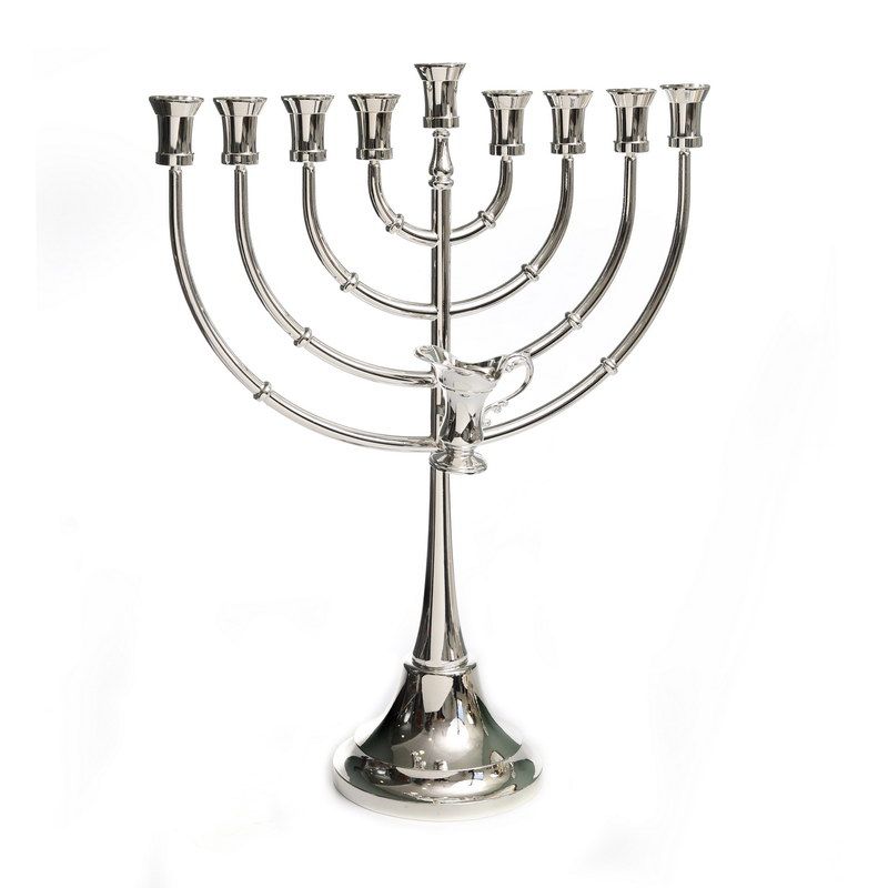 חנוכיה מתכת - דגם מנורה כסף מתכת גובה 52.8 אורך 41 ס"מ