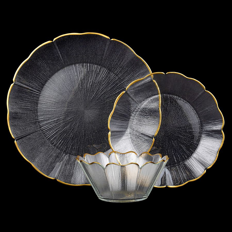 סט צלחות 18 חלקים זכוכית LOTUS GOLD שקוף