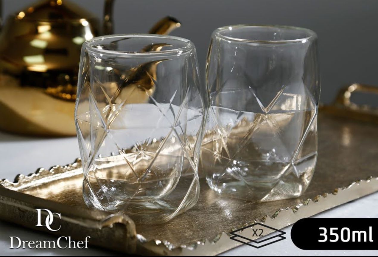 סט 2 כוסות דאבל דופן כפולה - דגם כוכב יהלום 350 מ"ל