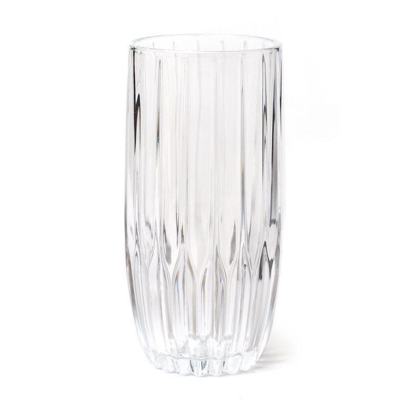 זוג כוסות שתייה - זכוכית פסים שקופה 415 מ"ל
