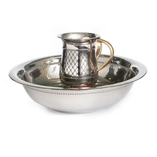 סט נטילת ידיים - נירוסטה כסף חריטת מעויינים