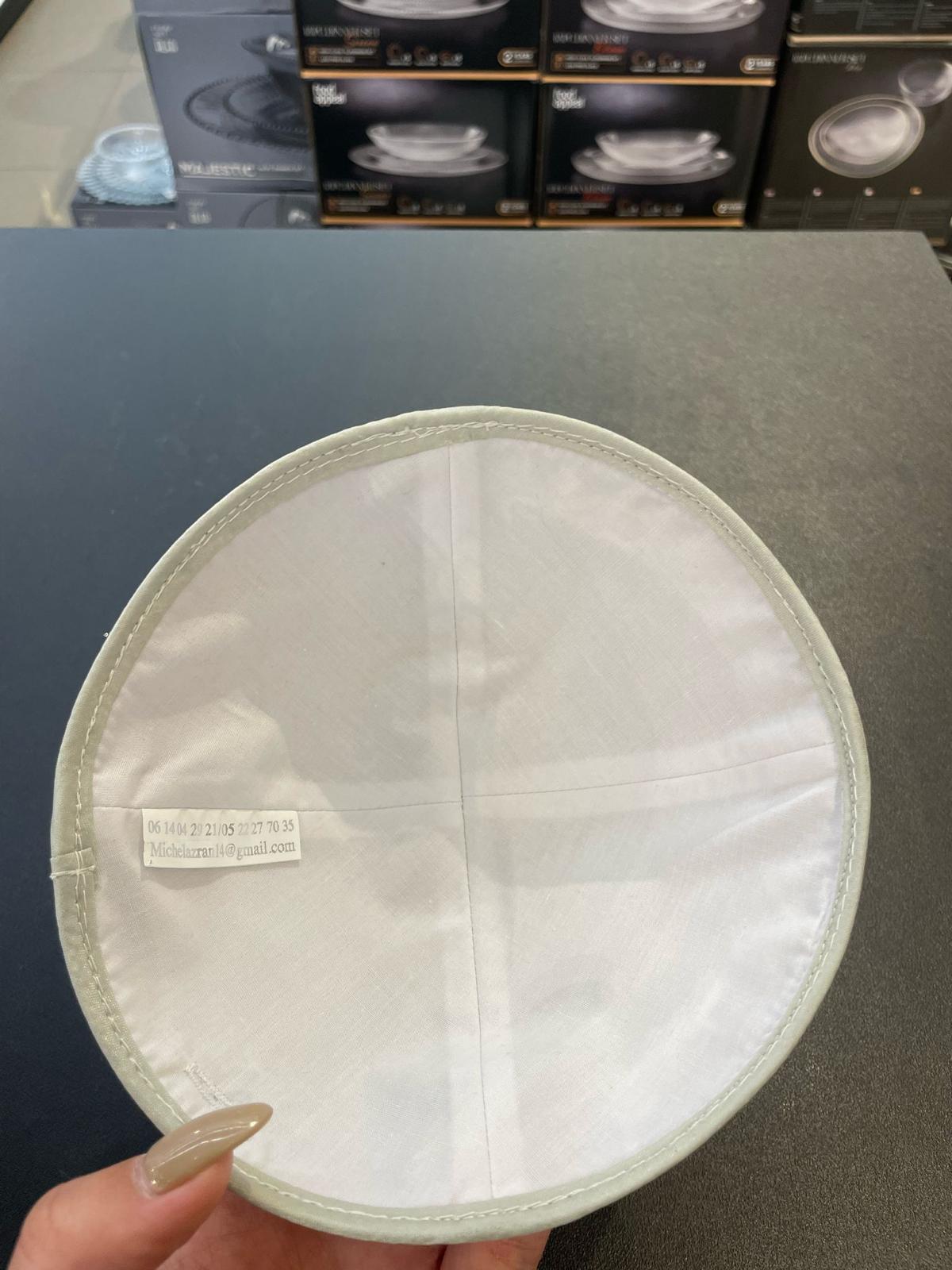 כיפה קטיפה מרוקאית 18 ס״מ – ירוק מנטה בהיר ׳סידנא בבא סאלי' כתוביות כסף