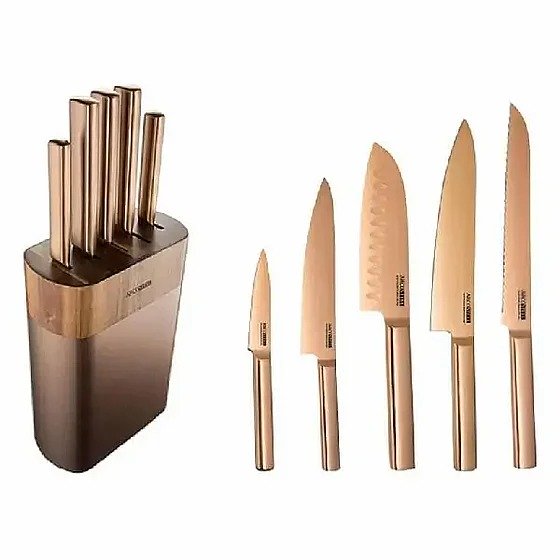 סט 6 חלקים - 5 סכיני שף + מעמד ברונזה טאנטו Arcosteel