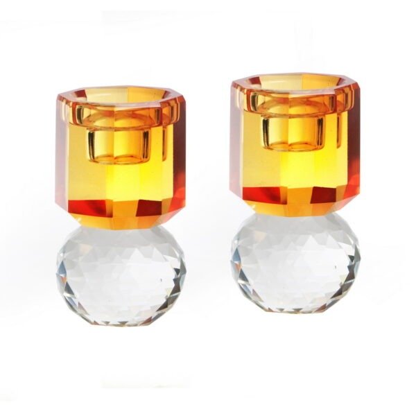 זוג פמוט - קריסטל אמבר בסיס יהלום כדורי שקוף גובה 10 ס”מ 6/6 ס”מ