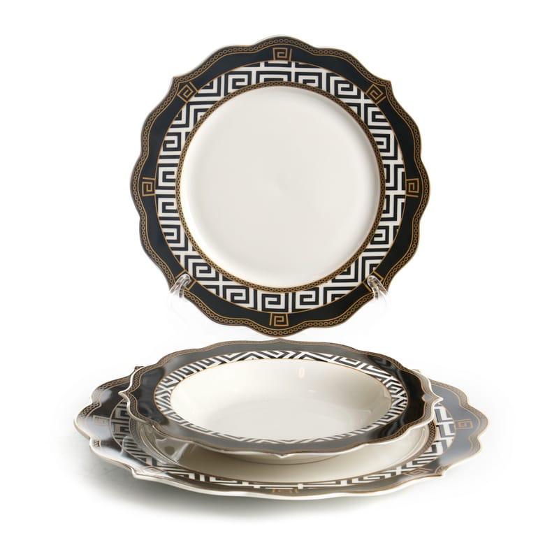 סט צלחות 18 חלקים – פורצלן דגם ANTONY שחור\לבן\זהב