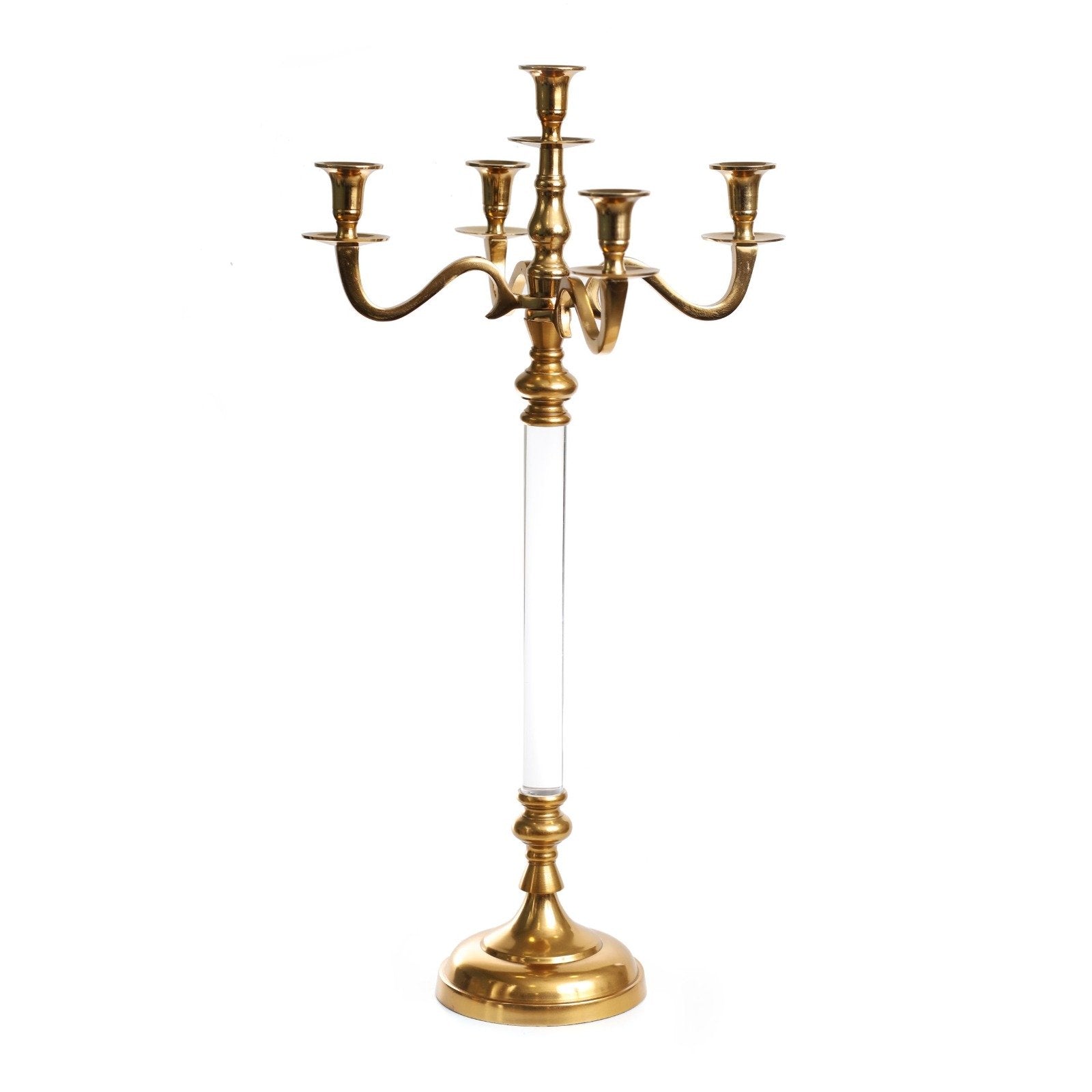 פמוט 5 קנים - זהב שקוף גובה 75.5 קוטר 38 ס"מ