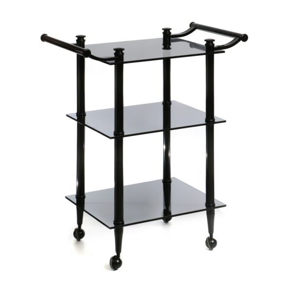 h78 עגלת ספא 3 קומות 38/48 מתכת black shiny/זכוכית אפורה