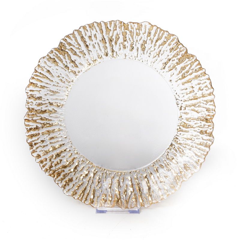 סט צלחות 18 חלקים – זכוכית אמבר זהב פס זהב שוליים מחוספסים ADI