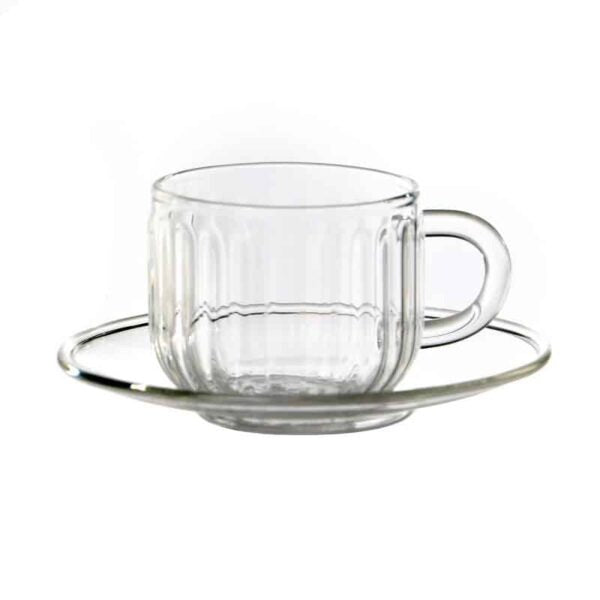 סט 6 כוס אספרסו - זכוכית פסים שקופה ותחתיות 100 מ”ל