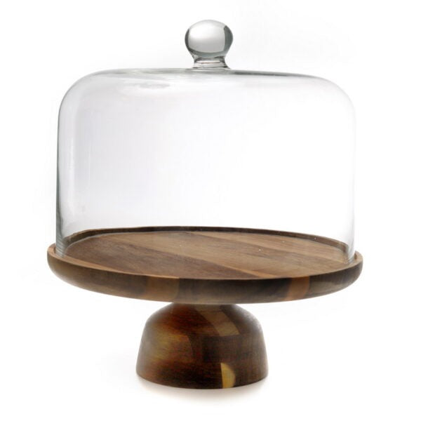 בית עוגה - עץ על רגל ופעמון זכוכית שקוף קוטר 25.5X28 ס"מ