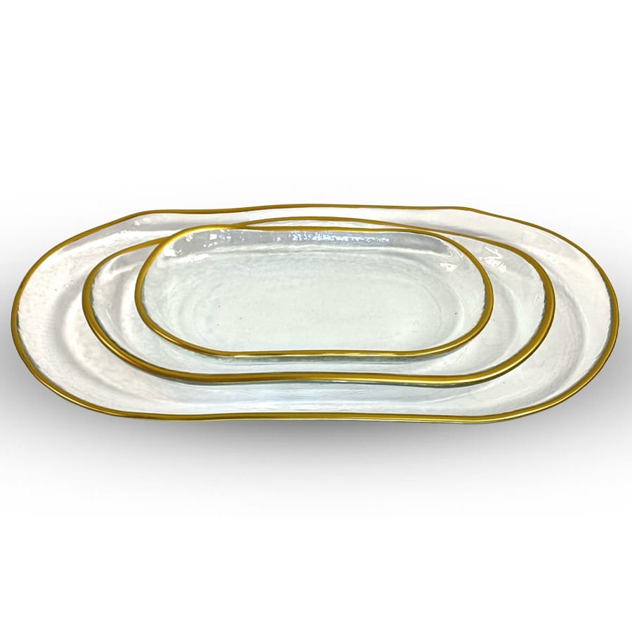 סט 3 חלקים - זכוכית אובלי פס זהב מהודר להגשה 21\27\35 SILVY