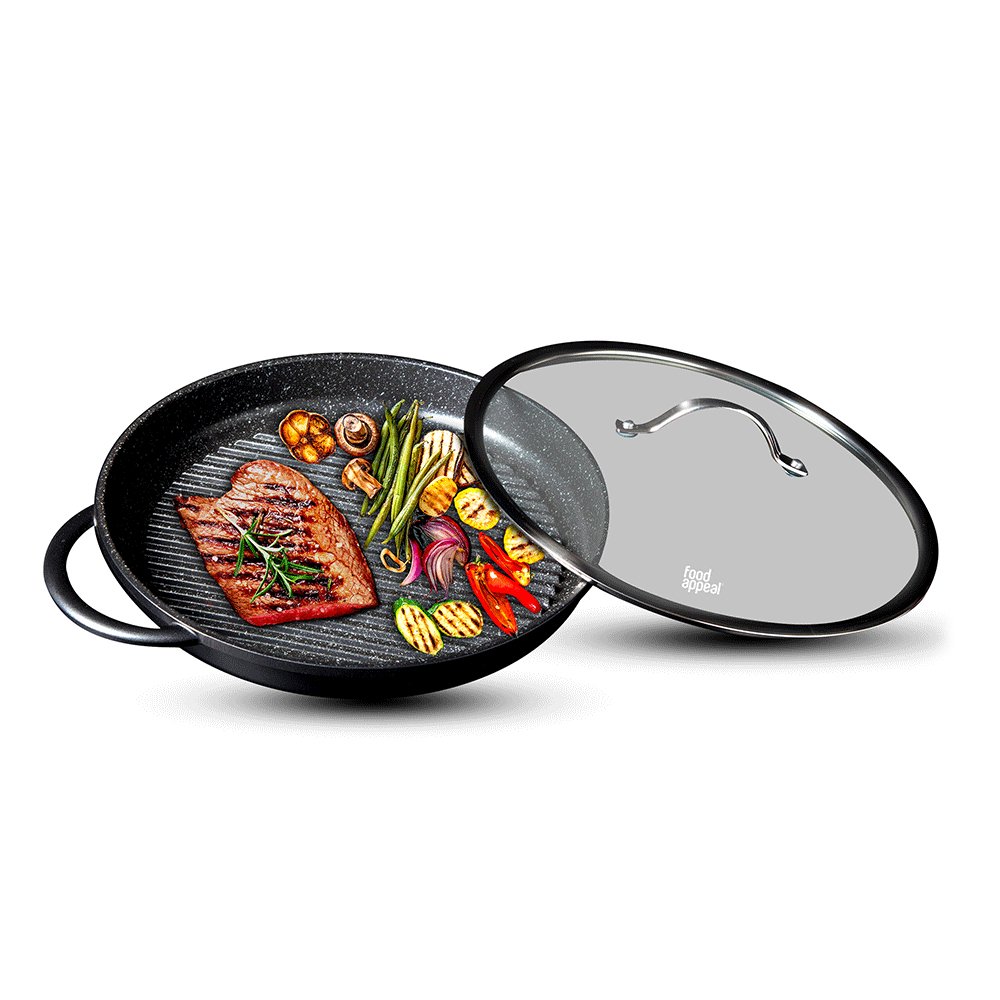 פלטת גריל עגולה עם מכסה זכוכית 30 ס"מ BLACK MARBLE